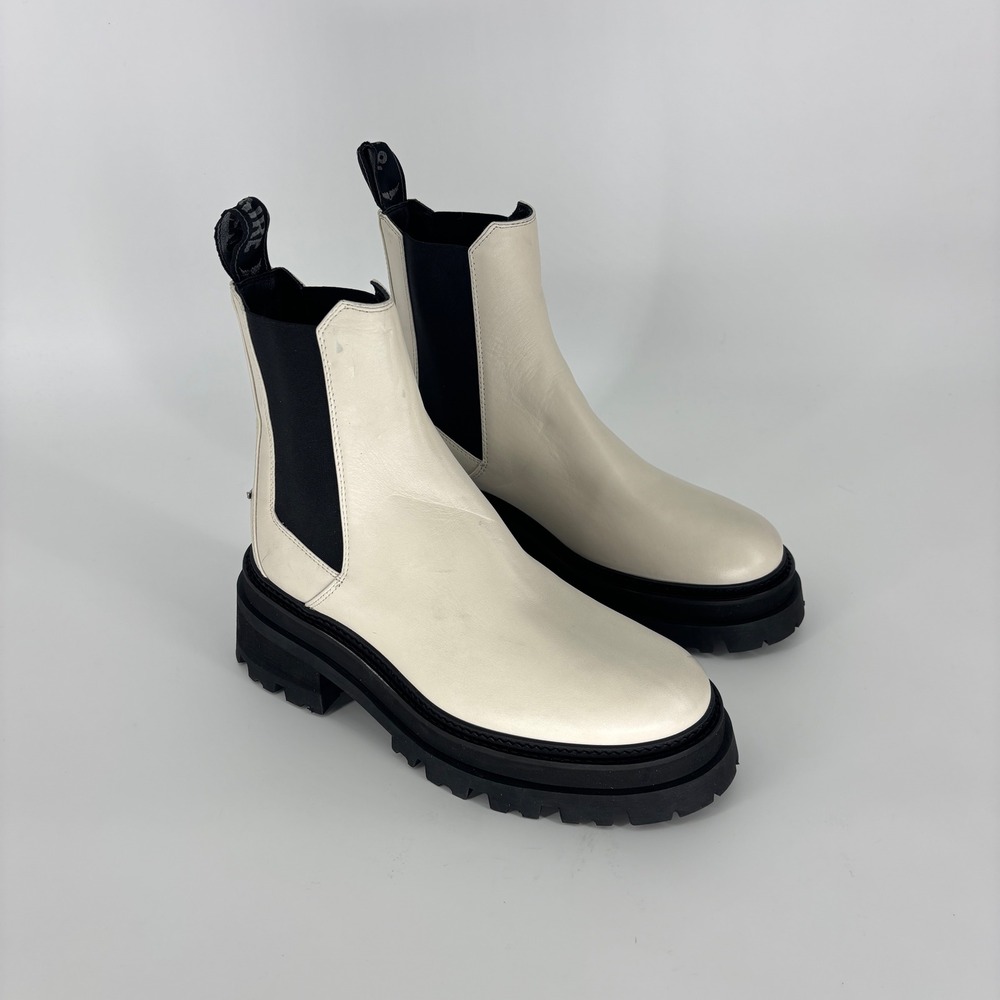 Zadig & Voltaire Ride Chelsea Boots Ice White Women Size 39 Leather Lug Sole